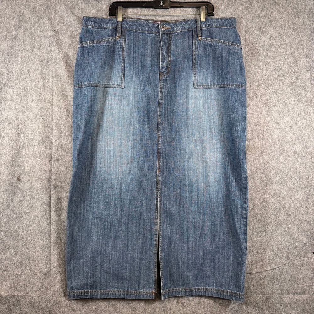 Vtg Y2k Front Slit Denim Skirt Womens 22 Maxi Y2K Grunge Boho Jean Mod Plus Size